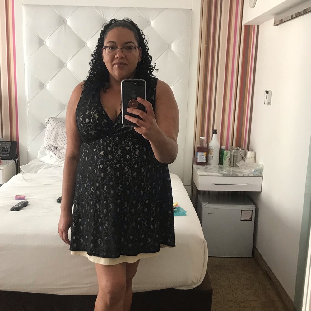 Lane Bryant Black Lace Overlay Wrap A Line Dress
